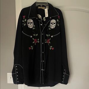 NWT Scully Black Skull & Rose Embroidered Western Shirt
